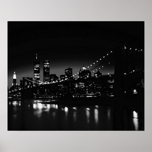 Svartvit unik New York-natt Poster utskrift (Framsidan)