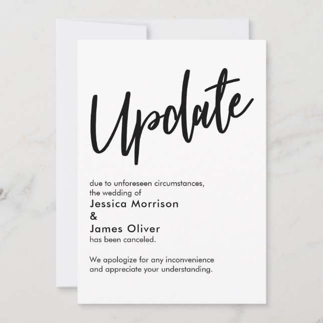 Svartvit uppdatering avbruten avisering från Bröll Inbjudningar (Framsida)
