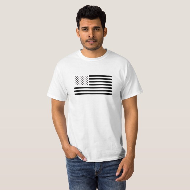 Svartvit, USA-Flagga T-shirt (Hel framsida)