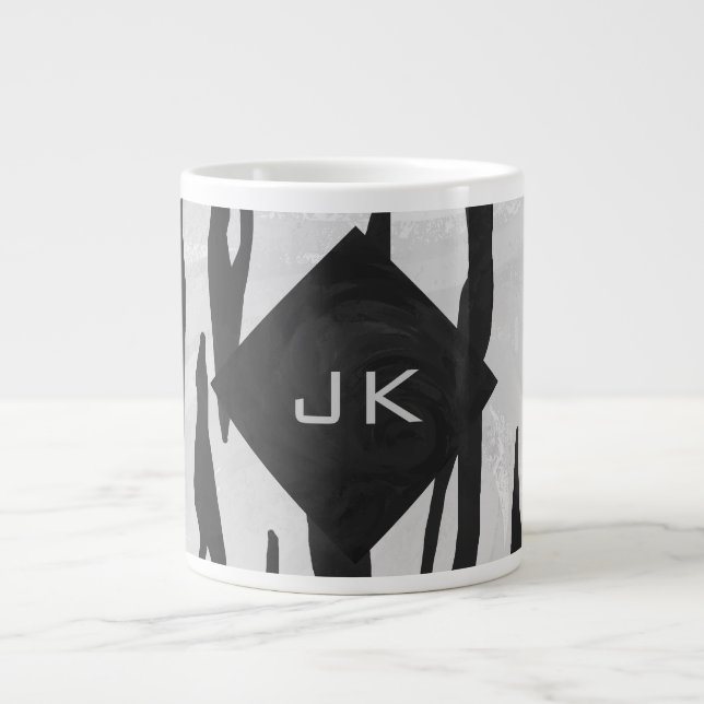 Svartvit utskrift av monogram tiger jumbo mugg (Framsidan)
