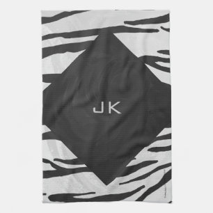Svartvit utskrift av monogram tiger kökshandduk