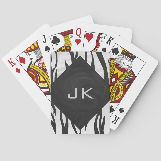 Svartvit utskrift av monogram tiger kortlek (Baksidan)