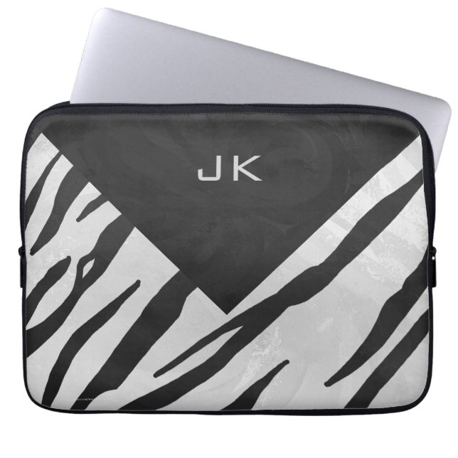 Svartvit utskrift av monogram tiger laptop fodral (Framsidan)