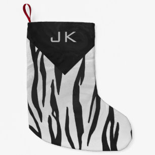 Svartvit utskrift av monogram tiger liten julstrumpa