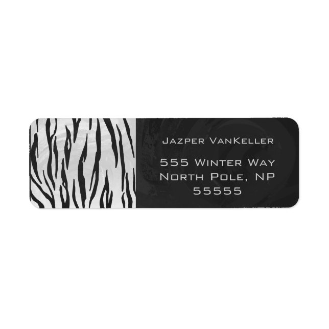 Svartvit utskrift av monogram tiger returadress etikett (Framsidan)