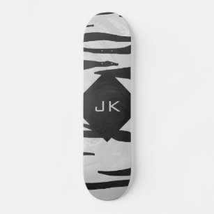 Svartvit utskrift av monogram tiger skateboard bräda 20 cm