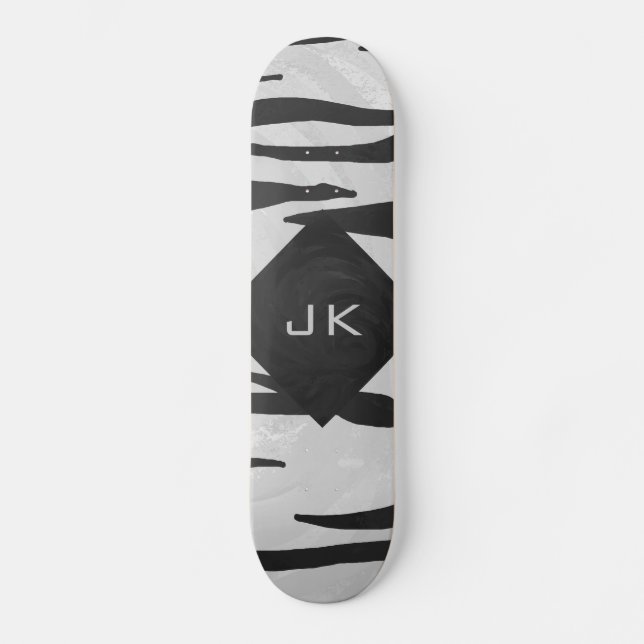 Svartvit utskrift av monogram tiger skateboard bräda 20 cm (Framsida)
