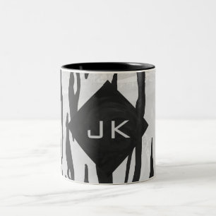 Svartvit utskrift av monogram tiger Två-Tonad mugg