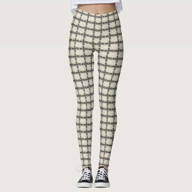svartvit utskrift leggings (Framsida)
