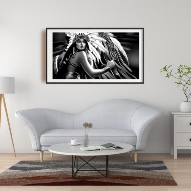 Svartvit, vacker indiansk kvinna, Monokrom Poster (Skapare uppladdad)