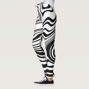 Svartvit Vågigt stripe-lackade lager eller Välj Fä Leggings