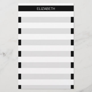 Svartvit Vågrät Preppy Rand Namn Monogram Brevpapper