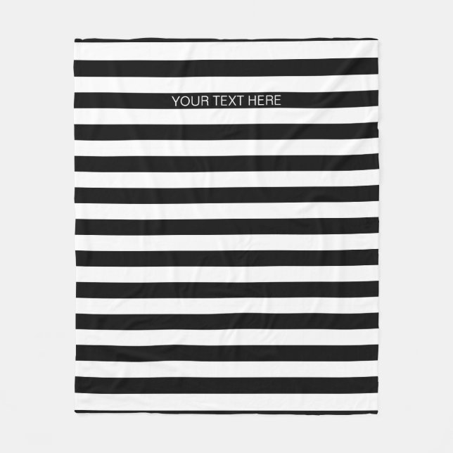 Svartvit Vågrät Preppy Rand Namn Monogram Fleecefilt (Framsidan)