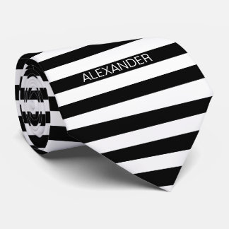 Svartvit Vågrät Preppy Rand Namn Monogram Slips