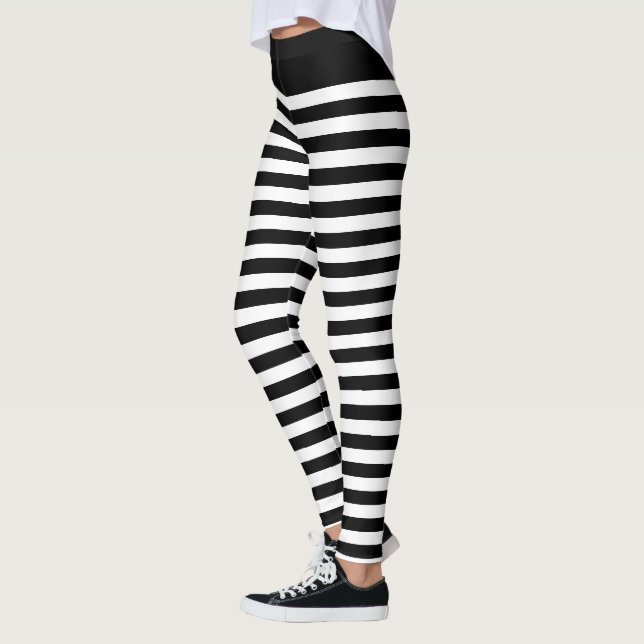 Svartvit vågrät rand Gothic zebra Leggings (Vänster)
