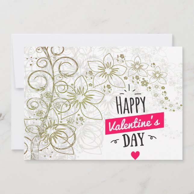 Svartvit Valentine Blommart Julkort (Framsida)