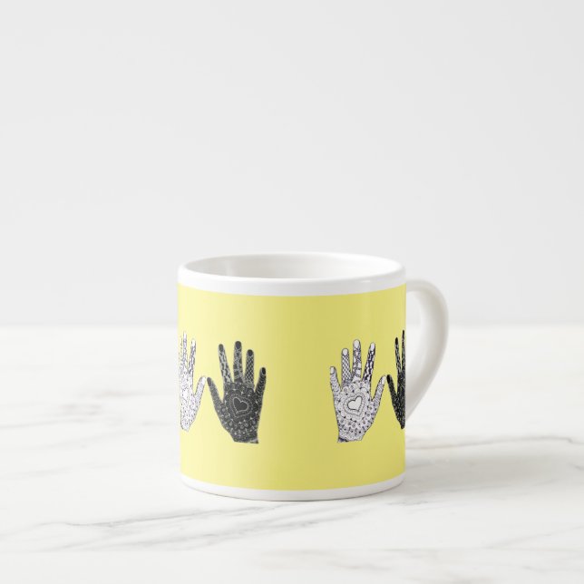 Svartvit Vänskap Händer Espressomugg (Framsida höger)