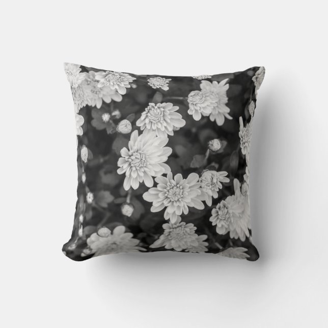 Svartvit Vår blommor Dekorativ kudde (Framsida)