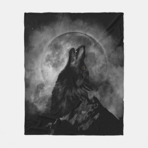 Svartvit Varg Howling Black & White Fleecefilt