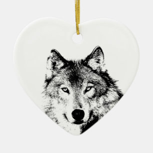 Svartvit Varg Julgransprydnad Keramik