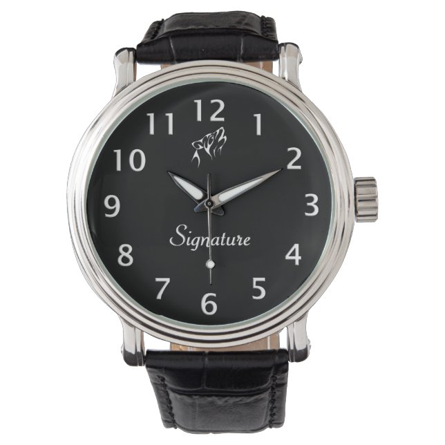 Svartvit Varg Namnteckning Armbandsur (Framsida)