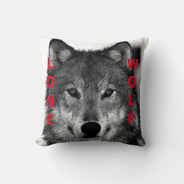 Svartvit Varg Öga Artwork Kudde (Framsida)
