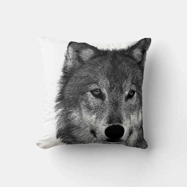 Svartvit Varg Öga Artwork Kudde (Framsida)