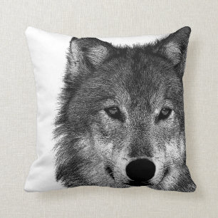 Svartvit Varg Öga Artwork Kudde