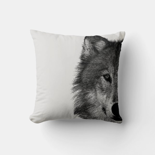 Svartvit Varg Öga Artwork Kudde (Framsida)