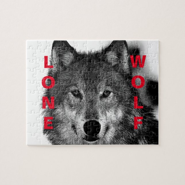 Svartvit Varg Öga Artwork Pussel (Horisontell)