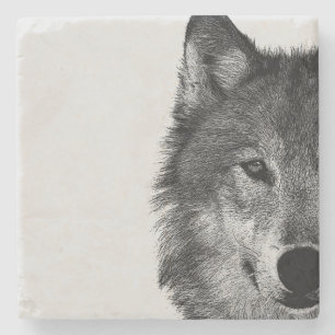 Svartvit Varg Öga Artwork Stenunderlägg