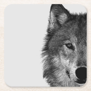 Svartvit Varg Öga Artwork Underlägg Papper Kvadrat
