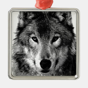 Svartvit Varg Öga Julgransprydnad Metall
