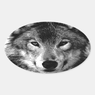 Svartvit Varg Öga Ovalt Klistermärke