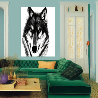 Svartvit varg porträtt | AI Art Poster
