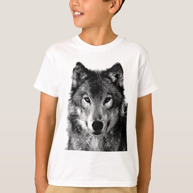 Svartvit Varg Porträtt Tee Shirt (Framsida)