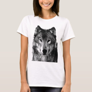 Svartvit Varg Porträtt Tee Shirt