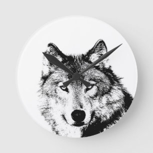 Svartvit Varg Rund Klocka