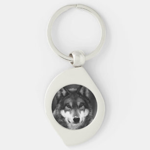 Svartvit Varg Swirl Silverfärgad Nyckelring