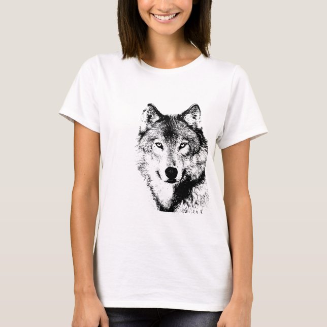 Svartvit Varg T Shirt (Framsida)