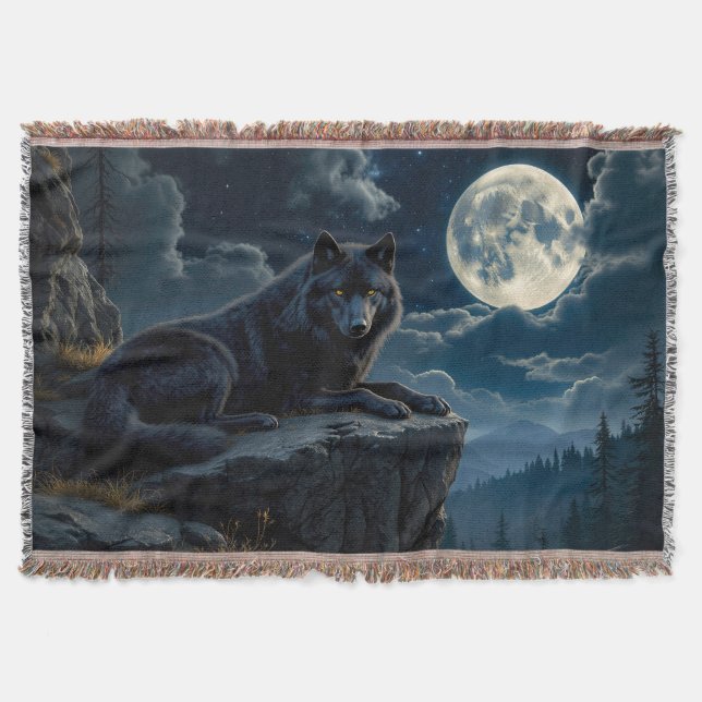 Svartvit Varg-vevett Filt (Framsidan)