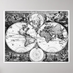 Svartvit världskarta (1690) poster