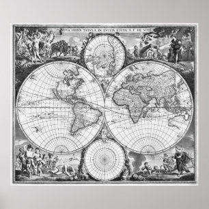 Svartvit världskarta (1 670) poster