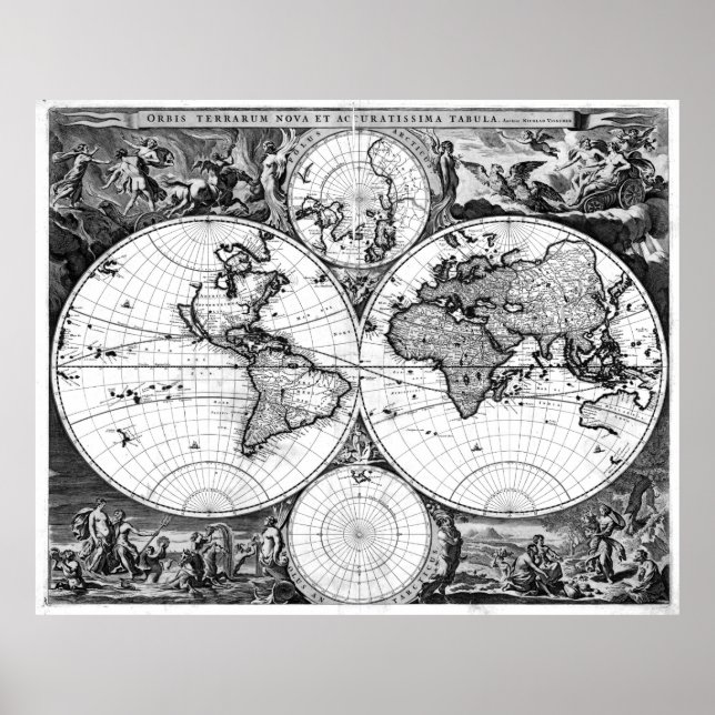 Svartvit världskarta (1 690) poster (Framsidan)