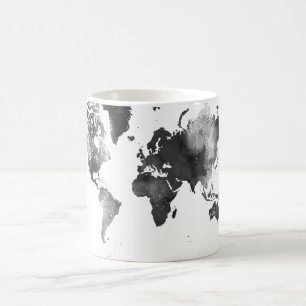 Svartvit VÄRLDSKARTA Kaffemugg