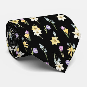 Svartvit vattenfärg Blandad Garden Vår blommor Bla Slips