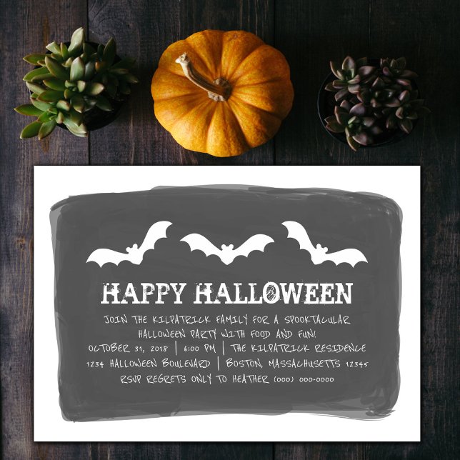 Svartvit vattenfärg, Fladdermöss Halloween fest Inbjudningar (Black and White Watercolor Bats Halloween Party Invite)