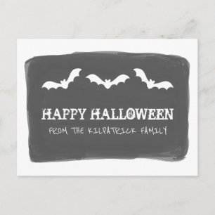 Svartvit vattenfärg Fladdermöss Halloween-vykort Vykort