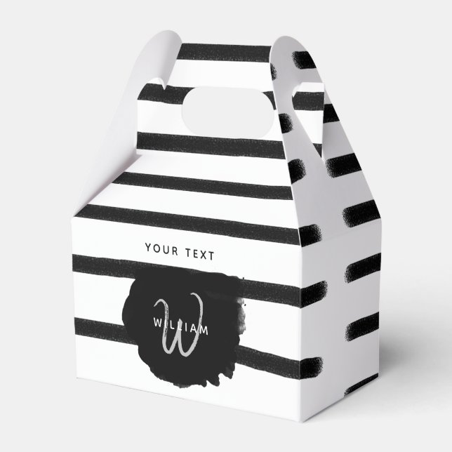 Svartvit vattenfärg Hand plockade Linjer Presentaskar (Framsidan Sidan)