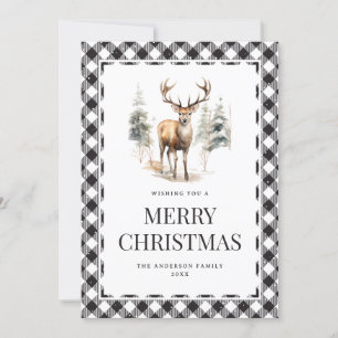 Svartvit vattenfärg Hjort God jul Julkort